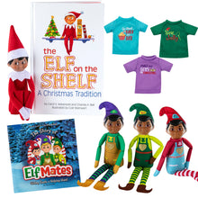 Load image into Gallery viewer, The Elf on The Shelf: Scout Elf Dark Tone with Elf Mates Dark Tone Super Pack - 1 Scout Elf, 3 Elf Dolls, and 3 Elf Shirts