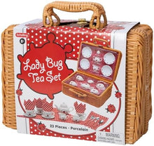 Load image into Gallery viewer, Schylling Ladybug Tea Set Basket - 23 Piece Miniature Porcelain Set with Picnic Basket - Includes Service for Four - Ages 8 and Up