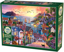 Load image into Gallery viewer, Cobble Hill 1,000 Piece Jigsaw Puzzle - Coastal Town at Sunset (Poster Included)