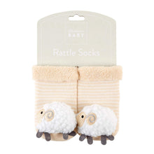 Load image into Gallery viewer, Stephan Baby Rattle Socks, Stripey Cream and White Lambs, Fits 3-12 Months