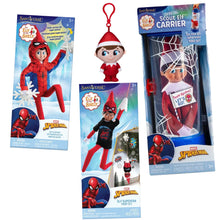 Load image into Gallery viewer, The Elf on the Shelf - Spider-Man Set: Scout Elf Carrier, Hoodie, Superfan Props &amp; Plushee Pal Boy Clip-On
