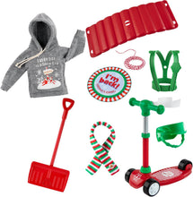 Load image into Gallery viewer, The Elf on The Shelf Claus Couture Outdoor Activity Set: Stand-n-Scoot Cooter, Glide-n-Go Glider, and Snow Day Shovel &amp; Play Set