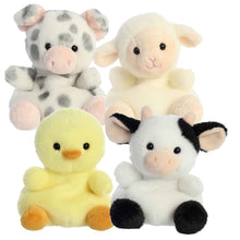 Load image into Gallery viewer, Aurora Palm Pals 5" Plush Set of 4: Betsy Chick, Woolly Lamb, Sweetie Cow, Piggles Spotted Piglet, with Drawstring Bag