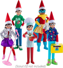 Load image into Gallery viewer, The Elf on The Shelf Magi-Freez Complete Set: Polar Power Hero, Christmas Chef, Pop Star, Cool Kicks Sneaker Trio, and Retro Rad ’80s Gear