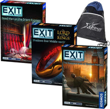 Load image into Gallery viewer, Exit: The Game Book Bundle - The Disapperance of Sherlock Holmes, The Lord of The Rings, and Dead Man on The Orient Express with Exclusive Drawstring Bag