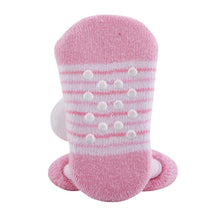 Load image into Gallery viewer, Stephan Baby Rattle Socks, Stripey Pink and White Bunnies, Fits 3-12 Months