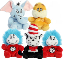 Load image into Gallery viewer, Aurora Palm Pals Dr. Seuss 5" Plush Set of 5: The Cat in The Hat, Thing 1+2, Horton, and The Lorax with Exclusive Drawstring Bag