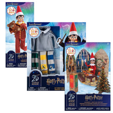 Load image into Gallery viewer, The Elf on the Shelf - Harry Potter Bundle: Hogwarts House Robe Set, Gryffindor PJs &amp; Great Hall Pop-Up Props (Scout Elf Not Included)