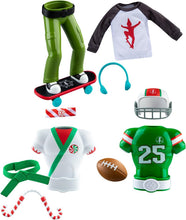 Load image into Gallery viewer, The Elf on The Shelf - Claus Couture Active Bundle: Holly Jolly Ollie Skateboarder, Touchdown Tidings Set, &amp; Karate Kicks