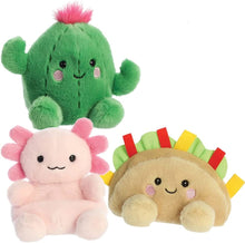Load image into Gallery viewer, Aurora Palm Pals - Viva Mexico Plush Toy Set: Fiesta Taco, Prickles Cactus, and Ax Axolotl