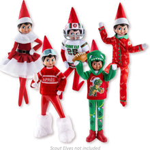 Load image into Gallery viewer, The Elf on the Shelf - 2026 Bundle: ElfieGram Ski Set, Dashing Dino, Santa Party Dress, Jolly Jersey Football, Candy Cane PJs &amp; Elf Mates Shirts