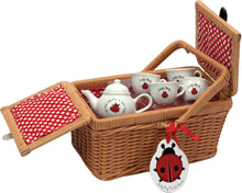Load image into Gallery viewer, Schylling Ladybug Tea Set Basket - 23 Piece Miniature Porcelain Set with Picnic Basket - Includes Service for Four - Ages 8 and Up