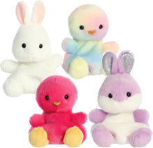 Load image into Gallery viewer, Aurora Palm Pals Plush, Set of 4: Cottontail Bunny, Aura Rainbow Chick, Wysteria Purple Bunny, &amp; Peyton Pink Chick