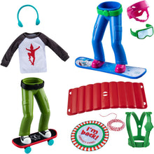 Load image into Gallery viewer, The Elf on The Shelf Action Set: Magi-Freez Swish and Sleigh Snowboarder, Magi-Freez Holly Jolly Skateboarder &amp; Glide n' Go Glider