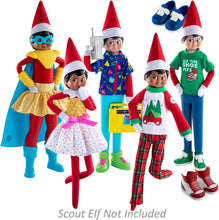 Load image into Gallery viewer, Elf on The Shelf Claus Couture New 2023 Set of 5: Tree Farm PJs, Ice Cream Party Dress, Polar Power Hero Set, Retro Rad '80s Gear, and Cool Kicks Sneaker Trio with Exclusive Joy Bag