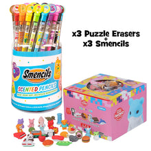 Load image into Gallery viewer, Scentco Smencils Scented Pencils &amp; Iwako Puzzle Erasers Bundle – 6-Piece Writing Set