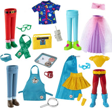 Load image into Gallery viewer, The Elf on The Shelf - Magi-Freeze Stand Up Complete Set: Cocoa to Go Barista, Polar Power Hero Set, Holiday Hipster, Retro Rad ’80s Gear, &amp; Glitzy Gala Dress