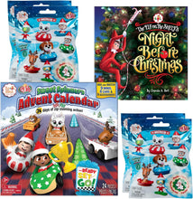 Load image into Gallery viewer, The Elf on the Shelf Advent Bundle: North Pole Sweet Spinners Advent Calendar, Elf on the Shelf's Night Before Christmas Hardcover Storybook, and 4 Mystery Elf Pet Mini Figurines
