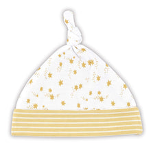 Load image into Gallery viewer, Stephan Baby Knit Top Knot Hat - Yellow Stars &amp; Stripes, Newborn