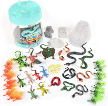 Load image into Gallery viewer, Reptile Figure Play Bucket – 43 Assorted Lizards and Educational Accessories Toy Play Set
