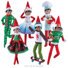 Load image into Gallery viewer, The Elf on The Shelf Claus Couture 2024 Set of 6: Snowflake PJs, Gifts &amp; Glamour Dress, Touchdown Tidings Set, Extraordinary Noorah Dress, MagiFreez Christmas Chef, and Holly Jolly Ollie Skateboarder