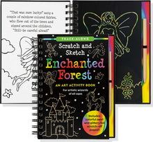Load image into Gallery viewer, Peter Pauper Press Enchanted Forest Scratch and Sketch Activity Book, 5 Years and Up, 20 Spiral-Bound Pages with Wooden Stylus by Lee and Tom Nemmers