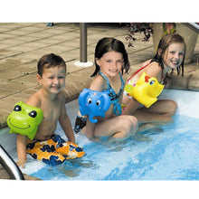 Load image into Gallery viewer, Swimline Inflatable Animal Arm Band 3 Pack - Elephant, Frog, and Ducky, with Drawstring Storage Bag