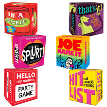 Load image into Gallery viewer, Gamewright Party Games Mega Set: In a Pickle, Joe Name it, That's It, Hit List, Splurt!, and Hello My Name Is