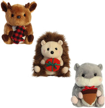 Load image into Gallery viewer, Aurora Holiday Rolly Pets Assorted Stuffed Animals Bundle: Hedgehog, Moose, and Chipmunk Plush Toys