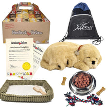 Load image into Gallery viewer, Perfect Petzzz Breathing Plush Golden Retriever Toy Set with Dog Food, Treats, Chew Toy | Includes Myriads Drawstring Bag