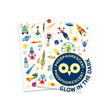 Load image into Gallery viewer, Djeco Space Oddity Temporary Tattoos Glow In The Dark