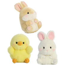 Load image into Gallery viewer, Aurora Plush 5" Rolly Pets: Chickadee Chick, Snowy White Bunny, and Creamy Tan Bunny