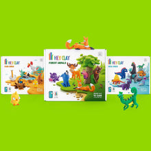 Load image into Gallery viewer, Hey Clay Set of 3: Farm Birds, Forest Animals, and Mega Dinos with Exclusive Drawstring Bag