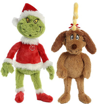 Load image into Gallery viewer, Aurora World Plush Bundle of 2, 18" Grinch Santa, &amp; 18" Max with Antler and Cotton Bag