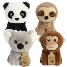 Load image into Gallery viewer, Aurora Eco Nation Mini Plush Zoo Set of 4: Panda, Sloth, Monkey, and Koala with Drawstring Bag