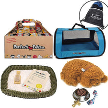 Load image into Gallery viewer, Perfect Petzzz Toy Poodle Plush with Blue Tote for Plush Breathing Pet and Dog Food, Treats, Chew Toy with Myriads Drawstring Bag