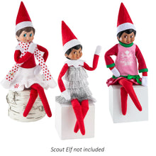 Load image into Gallery viewer, The Elf on the Shelf Claus Couture Set of 3: Snowflake Skirt and Scarf, Tiny Tinsel Dress, and Starry Night-Gown