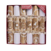 Load image into Gallery viewer, Robin Reed Gold &amp; White Wreath Christmas Crackers, Set of 6 (12")