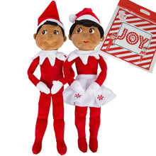 Load image into Gallery viewer, The Elf on the Shelf: A Christmas Tradition - Brown Eyed Boy and Brown Eyed Girl 17" Plushee Pals Set with Zippered Joy Bag