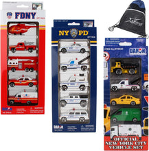 Load image into Gallery viewer, Daron NYC Gift Pack Bundle: NYPD, FDNY, NYC and Myriads Drawstring Bag, 15-Vehicle Set