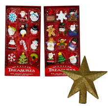 Load image into Gallery viewer, Kurt Adler Mini Christmas Tree Decoration Set: 24-Piece Mini Ornaments with Hangers and Gold Tree Topper