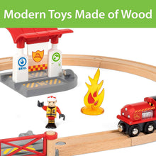 Load image into Gallery viewer, BRIO Rescue Firefighter Set 18 Piece Train Toy with a Fire Truck, Accessories &amp; Wooden Tracks for Ages 3+