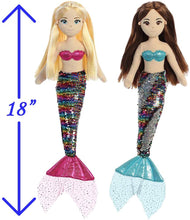 Load image into Gallery viewer, Aurora 18" Sequin Sea Sparkles Plush Mermaids, Set of 2: Isla and Miya, with Drawstring Bag