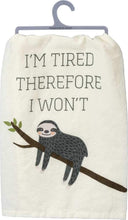 Load image into Gallery viewer, Primitives by Kathy Funny Kitchen Towel 2 Pack, Love and A Cat and I'm Tired Therefore I Won't