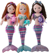 Load image into Gallery viewer, The Petting Zoo 17" Boho Mermaid Doll Plush with Stuffed Narwhal Purple with Brown Hair