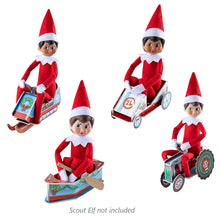Load image into Gallery viewer, Elf on the Shelf Orna-Moments Paper Craft Ornament Set: Tractor, Rowboat, Elf Racer and Snowmobile