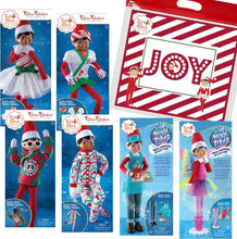 Load image into Gallery viewer, The Elf on the Shelf Claus Couture Set 6: Candy Cane Dress, Karate Kicks, Groovy Greetings Hoodie, Wonderland Onesie, Cocoa to Go, Rainbow Snow Pixie