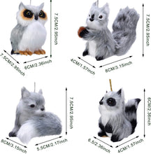 Load image into Gallery viewer, Kurt Adler 3" Plush Grey Animal Christmas Tree Ornaments Set of 4: Owl, Squirrel, Raccoon and Fox