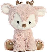 Load image into Gallery viewer, Aurora 8" Reindeer Stuffed Animal Trio: Rose Gold, Sterling Silver and Brown with Drawstring Bag