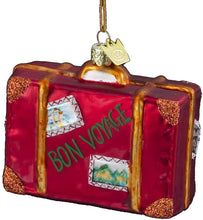 Load image into Gallery viewer, Kurt Adler World Traveler Set of 2 Glass Ornaments: 4" Passport and 3.5" Bon Voyage Suitcase